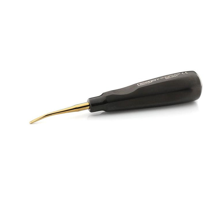 Curved Root Elevator, Serrated, Gold Titanium Tip, Octoblack® Handle - Nexxgen Biomedical®